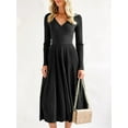 thumbnail image 3 of Long Sleeve Autumn Winter Women V-neck Slim Fit Knit Dress Knee-length Maxi Dress, 3 of 5
