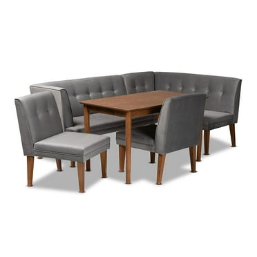 Baxton Studio Stewart Gray Velvet Upholstered and Brown Wood 5-Piece Dining Set