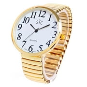 STC Gold Super Large Face Case Size 43mm Easy to Read Stretch Band Watch - New in a Box