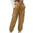 thumbnail image 1 of aidice Pantalon Cargo Grande Taille pour Femmes, Bouton, Taille Haute, Léger, Décontracté, Plein Air, Randonnée, Mode Urbaine, Bas à Cordon, Pantalon avec Poches, 1 of 6