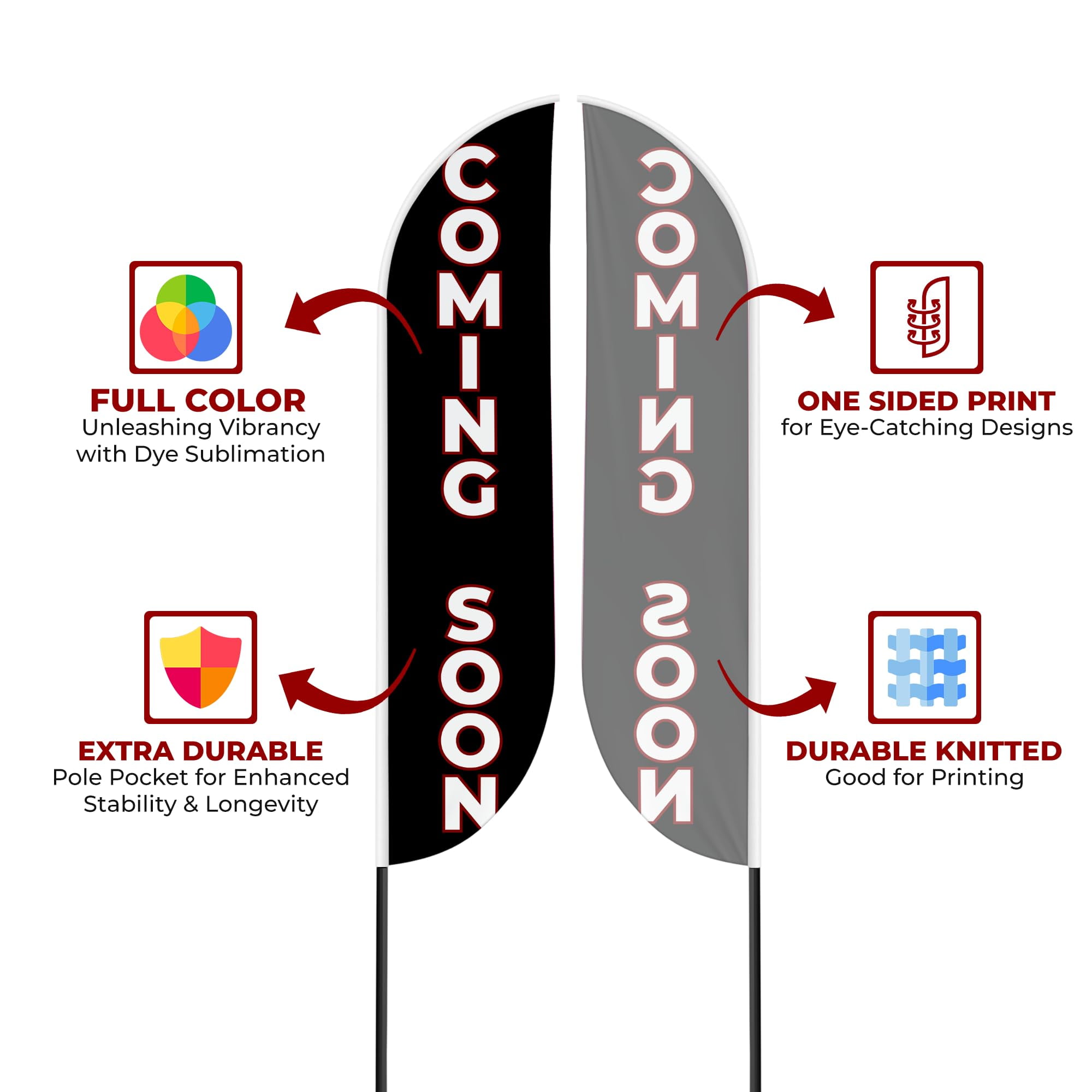 Coming Soon Sign feather flag Pole Kit for Outdoor by Mavis Printing|15 FEET Long Polyester Outdoor Banner Flag for Easy Hang|HD Print Swooper Flag Pole Mount to Celebrate Coming Soon