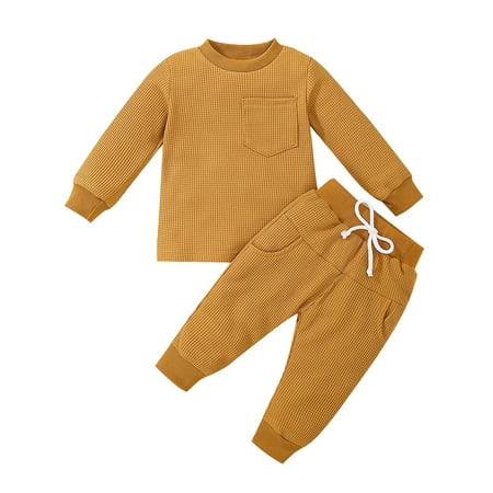 

COUTEXYI Baby Girls Boy Clothes Outfit Solid Color Long Sleeve Sweatshirt Tops and Stretch Casual Drawstring Pants Set