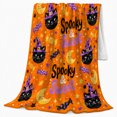 thumbnail image 2 of pointed-hat character Hat Cats With confection illustrations And Moons, Soft Flannel Blanket, Playful autumn celebration Cartoon Home Decor for Bedroom and Living Room, Housewarming Gift, 2 of 7