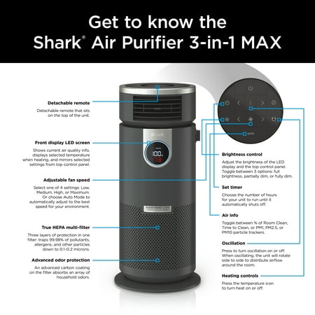 Shark - 3-in-1 Air Purifier, Heater & Fan with NanoSeal HEPA, Cleansense IQ, Odor Lock, for 500 Sq. Ft - Grey