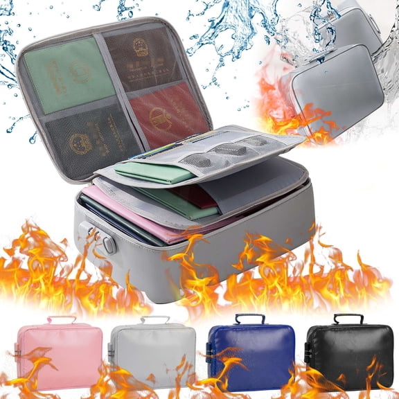 Deago Fireproof Document Bag with Lock File Storage Organizer Bag Waterproof Safe Portable Pouch Bag for Home Office Travel