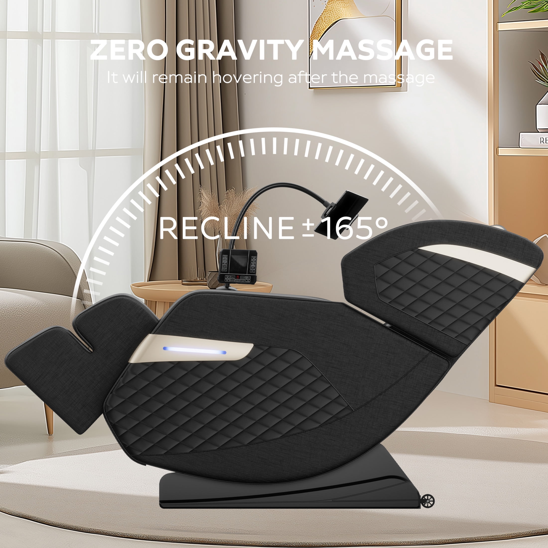 Noble House Vystan PU Leather Zero Gravity Power Reclining Massage Chair with Heating and Full-Body Air Pressure, Black