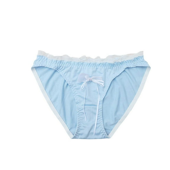 Ruffles Underwear for Women No Show Stretch Bikini Panties with Bow Sexy Soft Womens Panties Invisible Hipster, Blue, Large