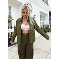 thumbnail image 5 of Eilly Bazar Quilted Winter Coat for Women Long Sleeve Female Button Front Short Coat Army Green L, 5 of 5