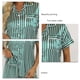 thumbnail image 5 of Conjunto de pijama de manga corta para mujer Nikou top de dos piezas pantalones cortos rayas verdes M, 5 of 6