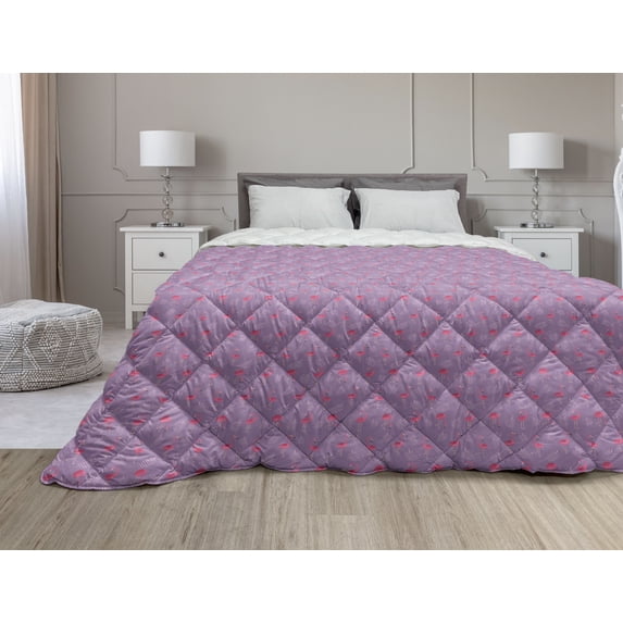 Retro Down Alternative Comforter, Abstract Continuous Pattern of Wild Flowers in Gradients Tones, Microfiber Quilt for All Season, 5 Sizes, Black Fuchsia and Pale Mauve, by Ambesonne
