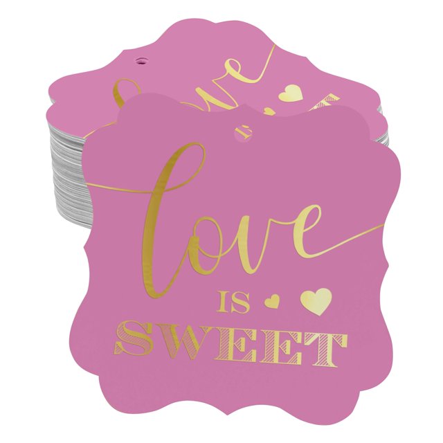 Inkdotpot Pack Of 100 Love Is Sweet Wedding Paper Tags DIY Craft Bracket Shape Real Gold Foil Hang Tags
