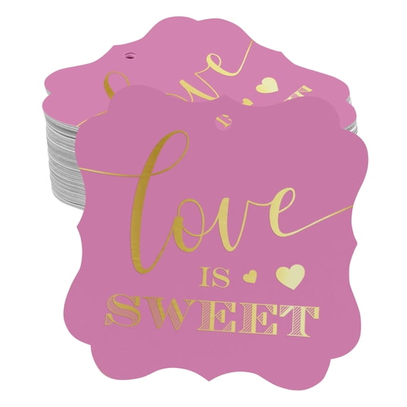 Inkdotpot Pack Of 100 Love Is Sweet Wedding Paper Tags DIY Craft Bracket Shape Real Gold Foil Hang Tags