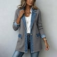 thumbnail image 5 of Hsovts Denim Patchwork Jackets for Women Collared Knit Patchwork Jacket Corduroy Long Sleeve Denim Cuffs Button Down Loose Casual Blazer Gray S, 5 of 10