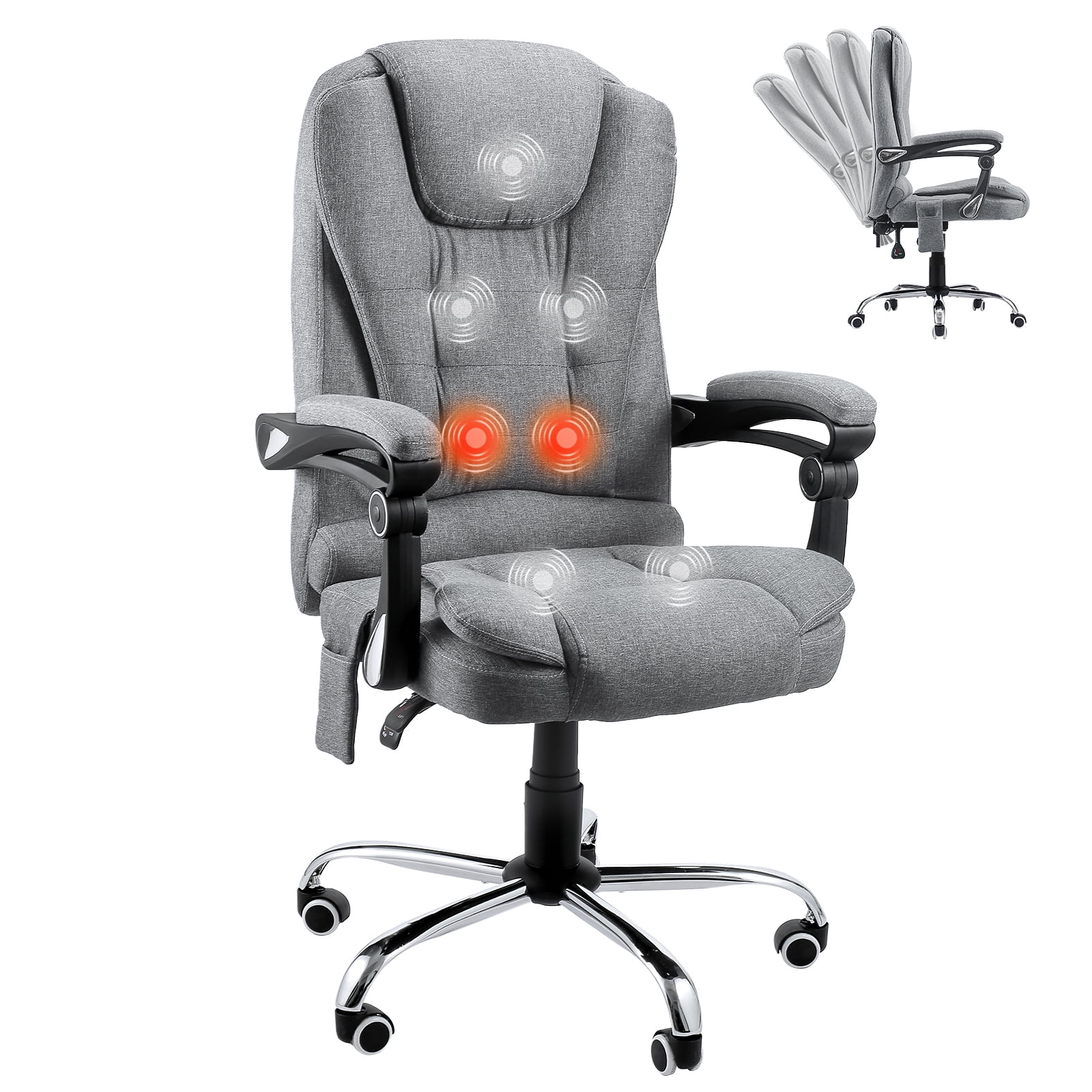 YODOLLA Heated Massage Office Chair Ergonomic Reclining Computer Chair High Back Desk Chair Ergonomic Fabric Office Chair For office Grey