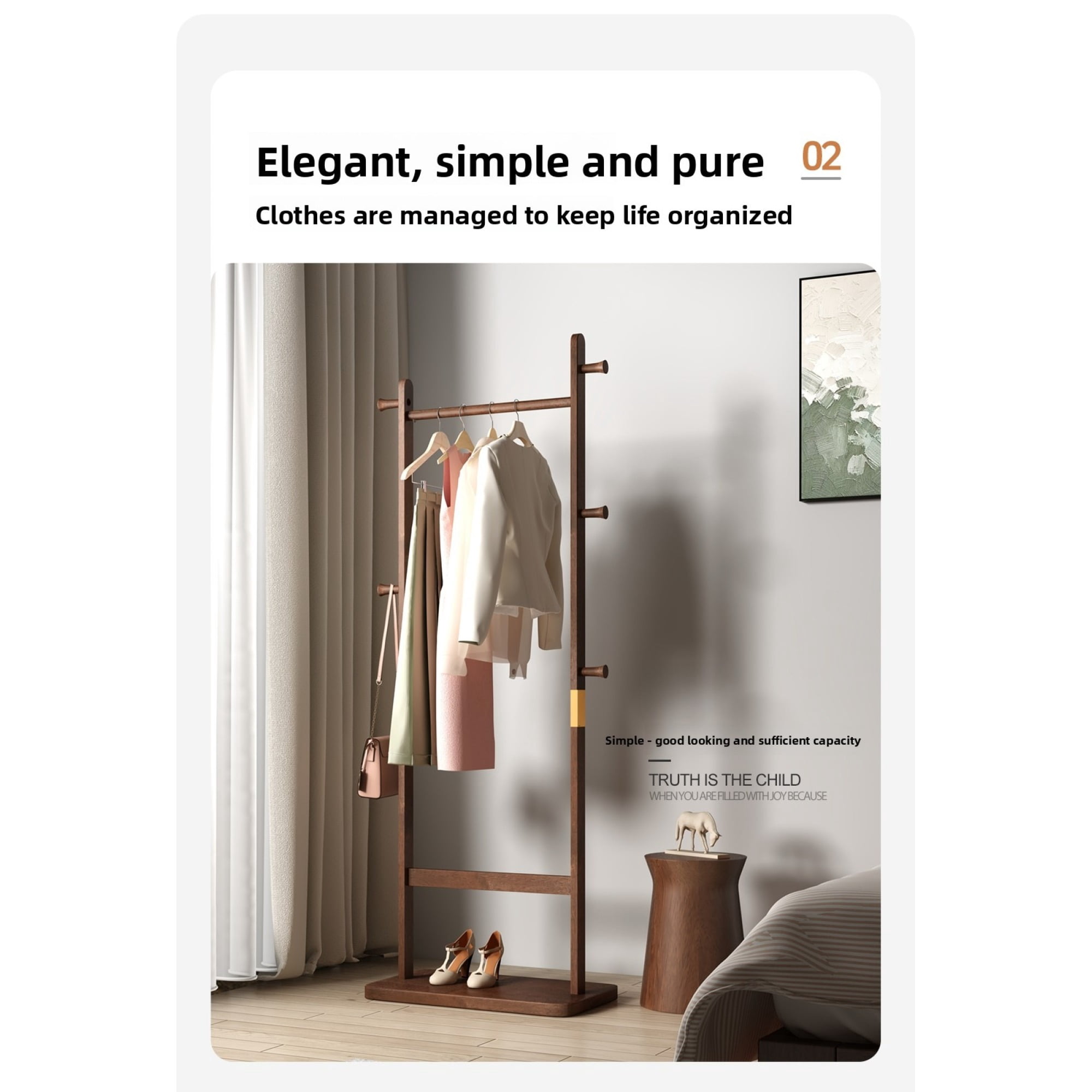 Leumius Coat Racks, 23.6* 11*71 in Solid Wood Hanger, Solid Environmental Protection Easy to Assemble for Bedroom Entrance Living Room (Walnut)