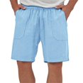 thumbnail image 2 of JUNWELL BLVB Cotton Linen Shorts for Men Casual Solid Color Drawstring Elastic Waist Summer Beach Shorts with Pockets, 2 of 9