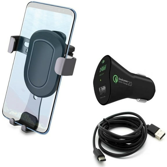 2-Port USB 30W Fast Charger w Holder Air Vent Car Mount for Nokia 3.1 Plus - OnePlus 6T, 6, 7 Pro - Razer Phone 2 - RED Hydrogen One - Samsung Galaxy S9 Plus, S8  S8, S10 Plus active S10e 5G