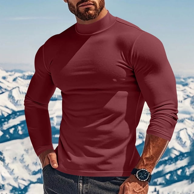 Amzcrzy Sudadera Para Hombre, De Invierno, Color Liso, Cuello Medio Alto, Manga Larga, Cuello Redondo, Color Rojo, Talla S