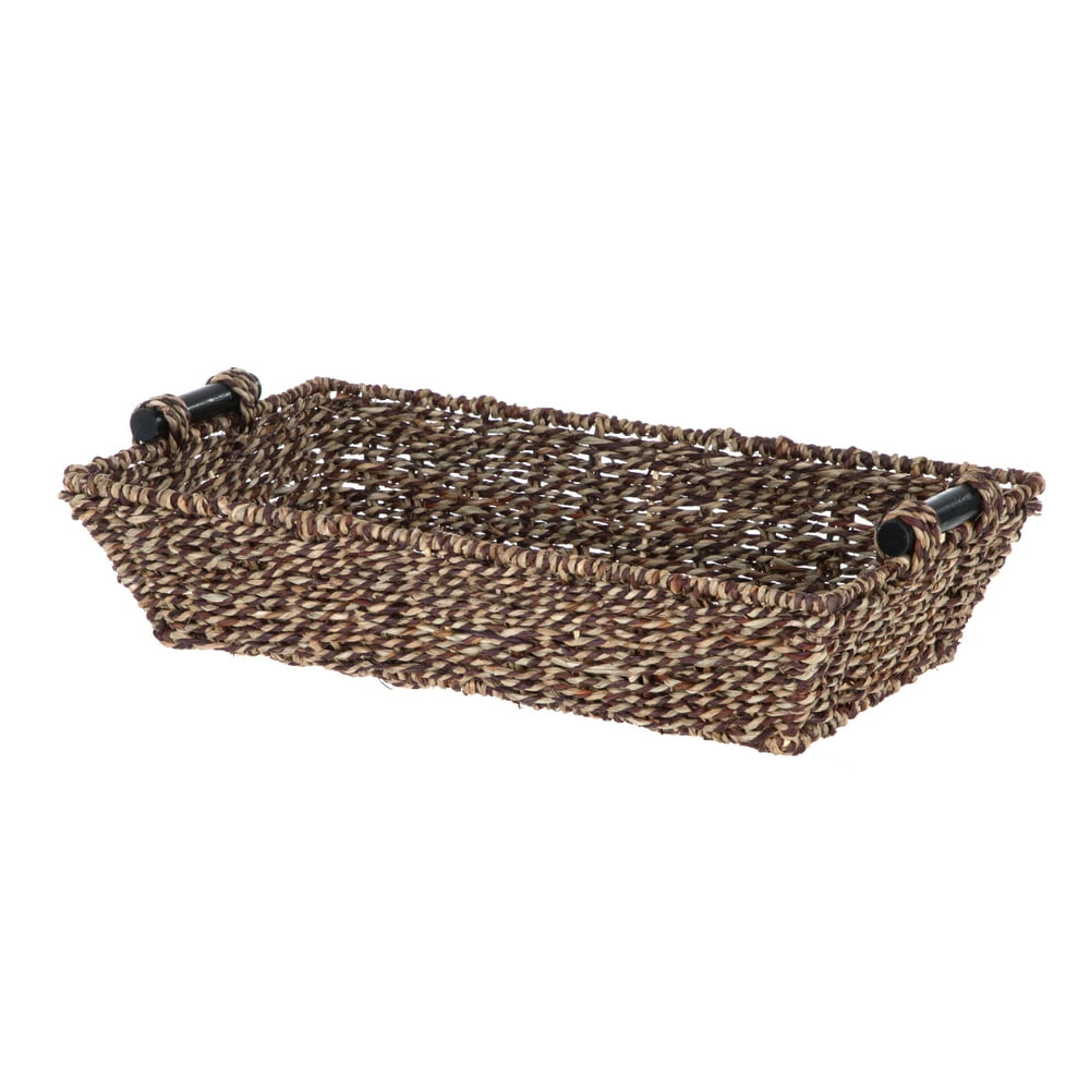 Mainstays Rectangle Brown Seagrass Basket with Wood Handles Walmart