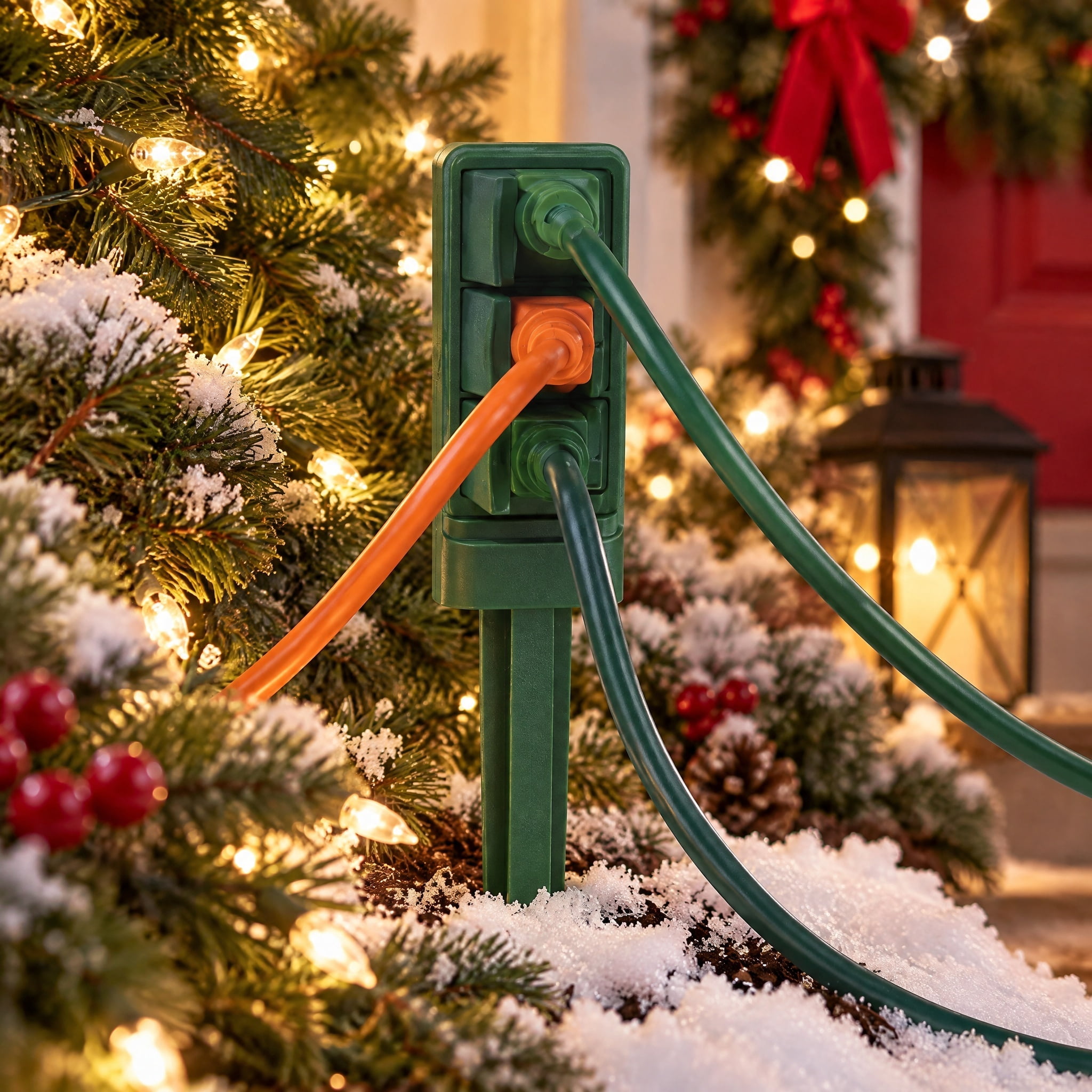 Outdoor 3-Outlet Power Stake, Green, 6', by Holiday Time