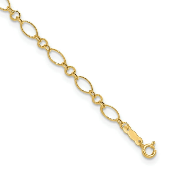14k Yellow Gold Oval Link Anklet Bracelet with 1 Inch Extension - 9 to 10 inches