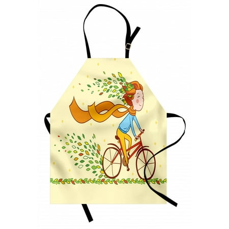 

Bicycle Apron Girl Riding Bicycle in the Countryside Autumn Nature Colorful Leaves Flying in Wind Unisex Kitchen Bib Apron with Adjustable Neck for Cooking Baking Gardening Multicolor by Ambesonne