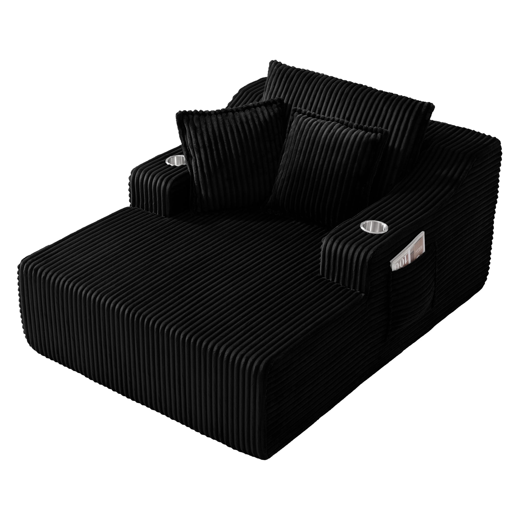 47" Wide Oversized Single Chaise Lounge Chair, 67'' Sleeper Sofa Bed with Cup Holders & 3 Pillows