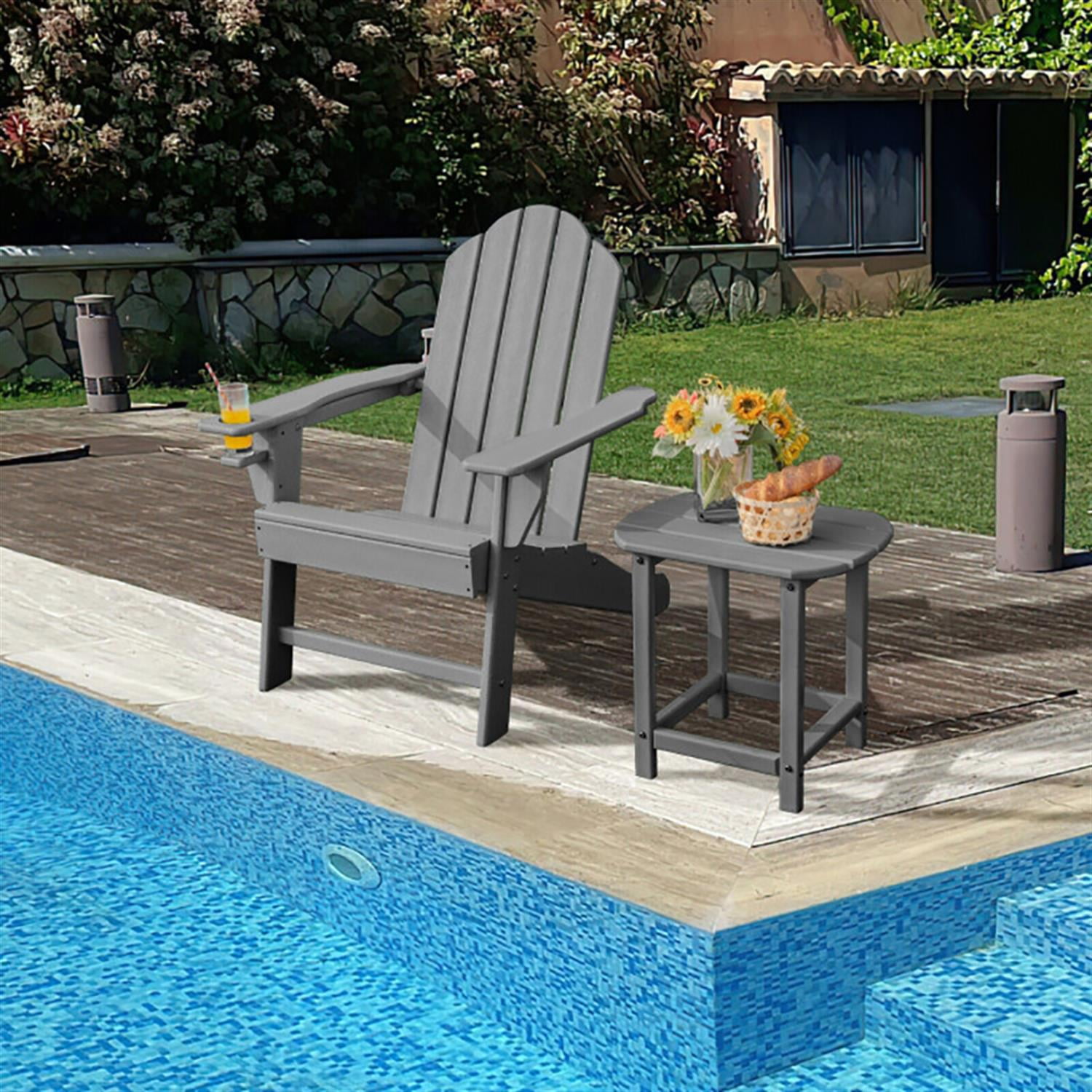 Spaco Outdoor Patio Adirondack Chair with Built-in Cup Holder for Garden, Balcony, Poolside, Gray