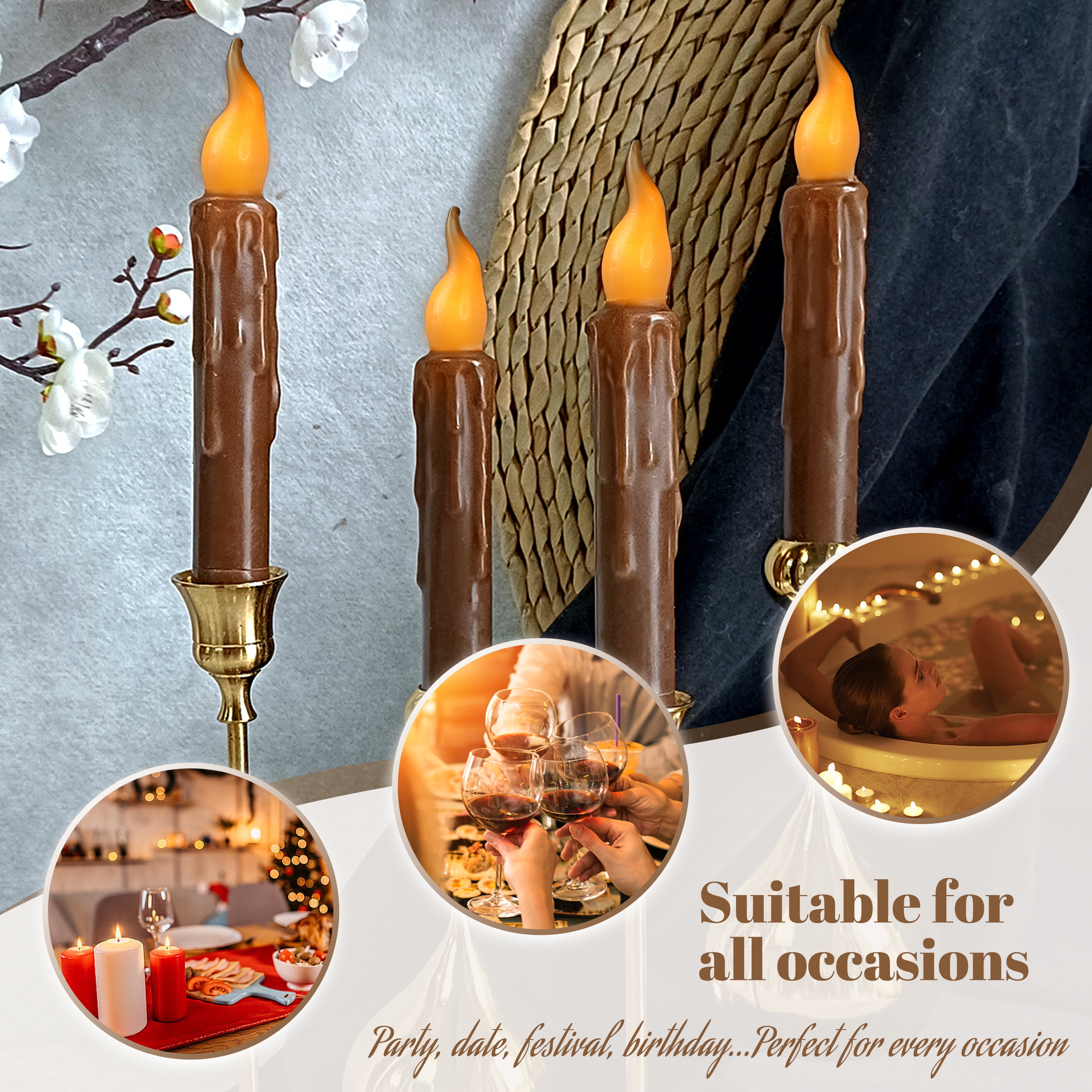 Flameless Candle Taper Candlesticks,4pcs Real Wax LED Tapered Dipped Candles 6 INCH Battery Powered Chandelier Remote Candle Sticks for Weddings Vigil Harry Potter