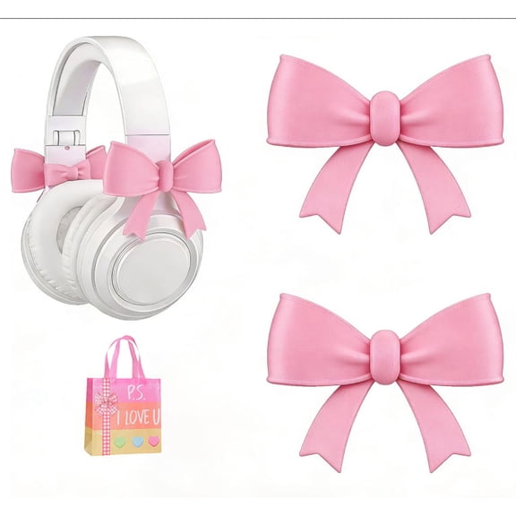 Pink Bow Headphone Clips Decor - 2 Pack Cute Gaming Headphone Accessories for Girls, Kawaii Cat Ear Style Decoration Fit Most Headphones, Fun Gift for Gamers(XX)