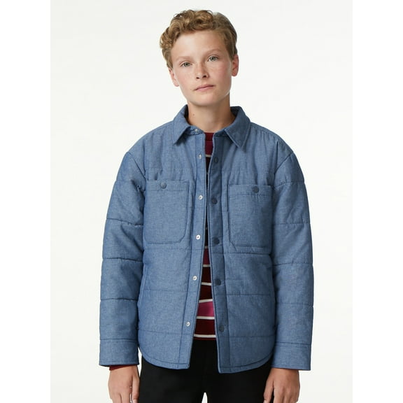 Free Assembly Boys Puffer Shirt Jacket, Sizes 4-18