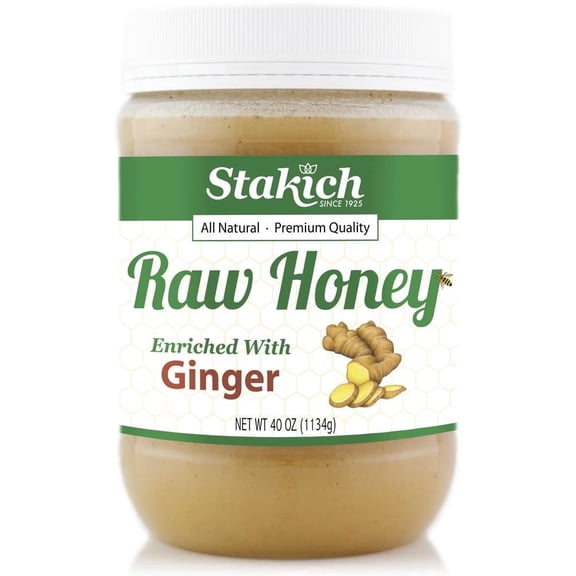 Stakich GINGER Enriched RAW HONEY 40-OZ - 100% Pure, Unprocessed, Unheated