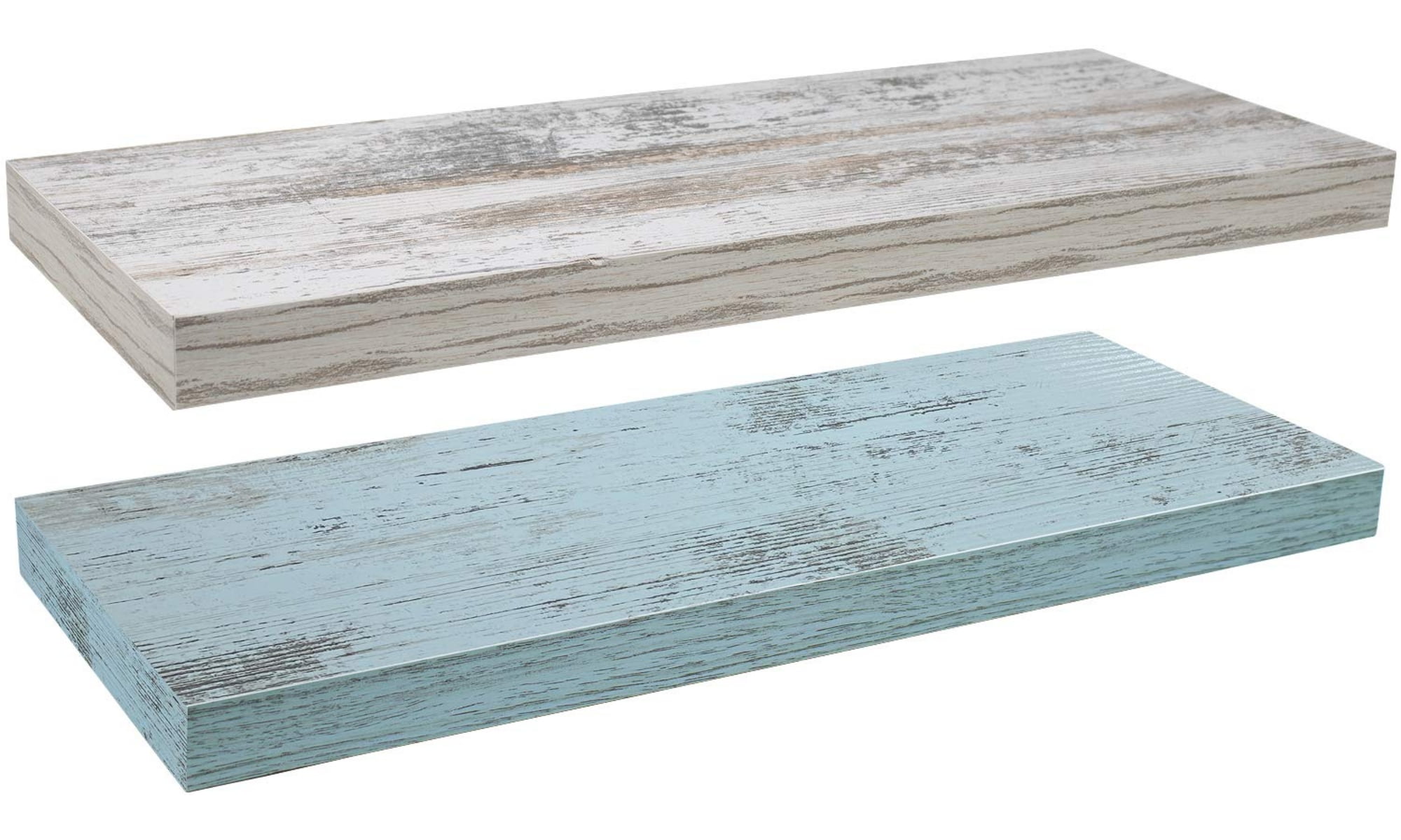 Sorbus 2 Pack Wood Floating Shelves Wall Hanging Length 24-inch, Rustic Blue/White