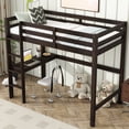 thumbnail image 3 of Twin High Loft Bed, Rubber Wood Loft Bed with Safety Guardrail, built-in desk, ladder,Espresso, 3 of 9