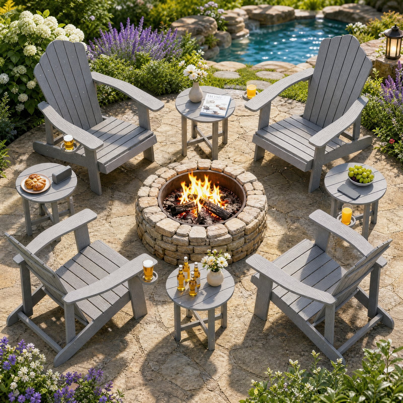 Biotree 18 Inch Outdoor Adirondack Side Table, Weather-Resistant HIPS Slatted End Table with X-Frame Base for Backyard Deck Poolside, Gray