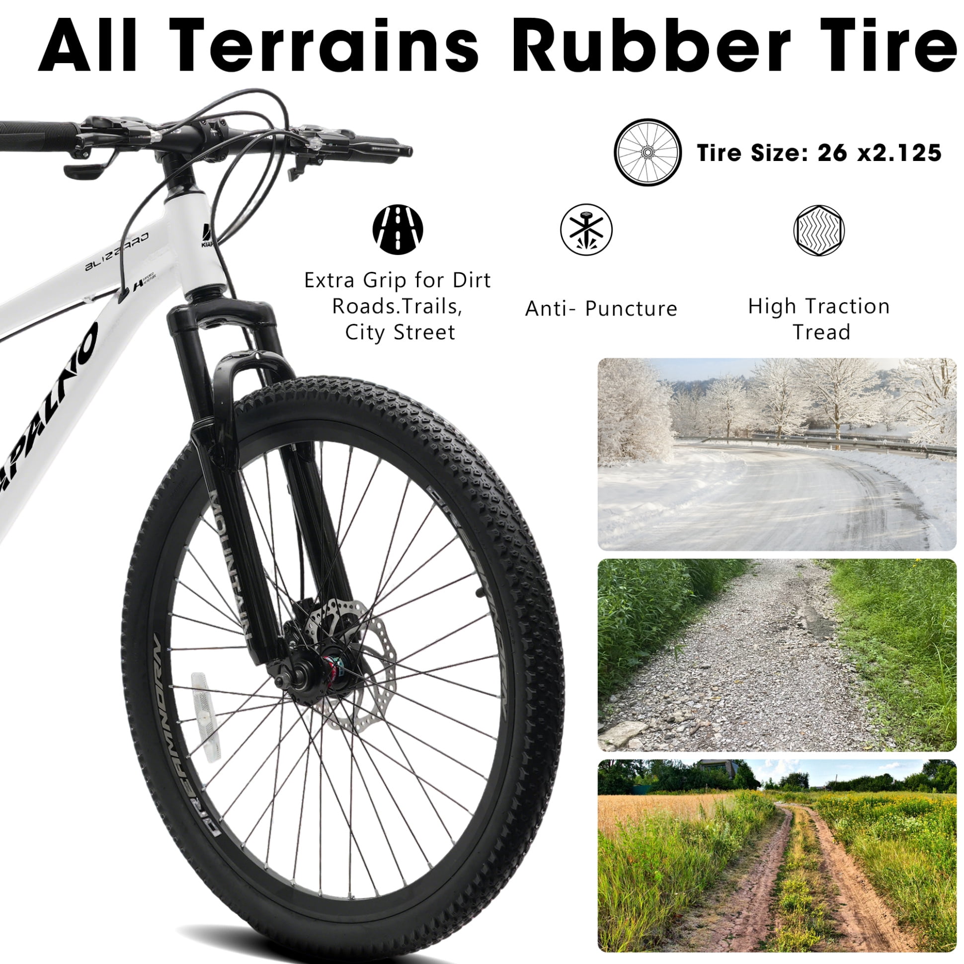 26 Inch Mountain Bike with 21-Speed, High-Carbon Steel MTB Bicycle with Dual Disc Brakes and Ergonomic Seat for Men Women Adult, White