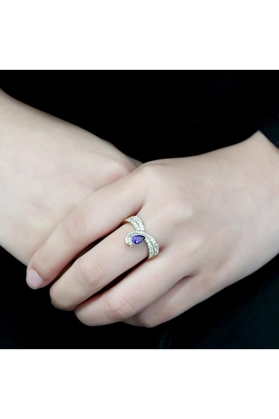 DA304 - IP Gold(Ion Plating) Stainless Steel Ring with AAA Grade CZ in Tanzanite