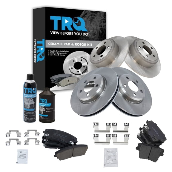 TRQ Brake Pad & Rotor Kit Premium Posi Ceramic Front & Rear w/Chemicals BKA17097