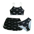 thumbnail image 5 of Pandaie Girls Swimsuits 3 Piece Bathing Suit Bow Print Bikini Set with Cover up Skirt Kids Summer Beach Swimwear 10Y Black, 5 of 6