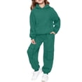 thumbnail image 2 of XIMIN Teen Girls 2 Piece Sweatsuit, Fleece Hoodie and Jogger Set, Ribbed Cuffs with Oversized Pockets, Youth Outfits (Blackish Green, 11-12 Years), 2 of 9