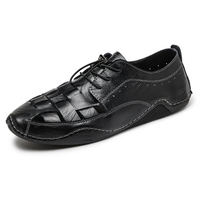Zapatos de hombre, mocasines casuales de verano para hombre, mocasines de cuero genuino, ligeros, transpirables, zapatos náuticos sin cordones, sandalias de playa (25 cm)