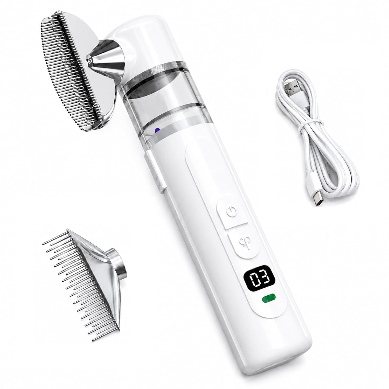 3-in-1 Electric Grooming Comb Electric Pet Grooming Brush with Suction 3-in-1 Rechargeable Dog & Cat Grooming Tool 360°Rotating Head Detangling Comb