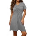 thumbnail image 7 of TKYCMSUAKI Womens Plus Size Summer Dresses Short Sleeve Ruched V Neck T Shirt Dress Casual Solid Color Sundress Midi Dress, 7 of 7