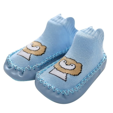 

DNDKILG Newborn Infant Girls Boy Spring Summer Fall First Walkers Shoes Slippers Baby Toddler Non-Slip Cartoon Floor Socks Blue 0-2Y