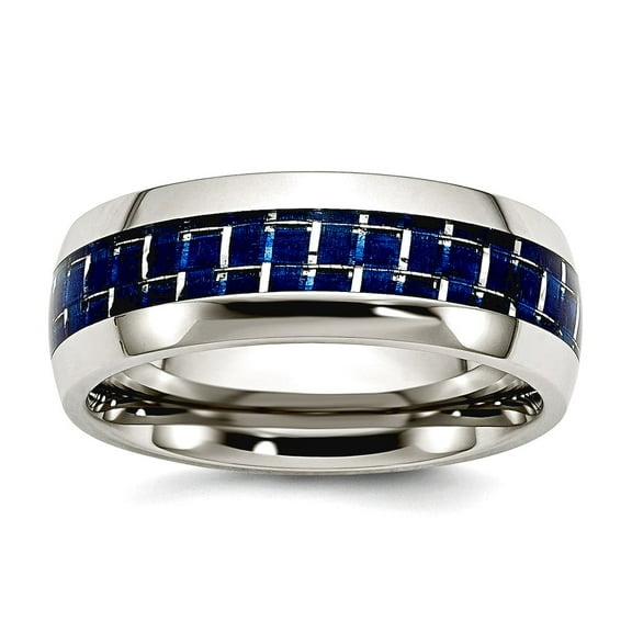 Stainless Steel Blue Carbon Fiber Inlay Polished Band Ring Size 6.5 8mm Wide <mm Thick Ring for Women and Men