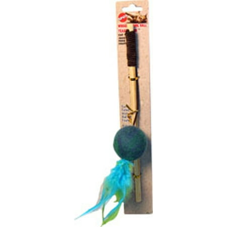 Cat Toy 18 Inch Wand - Ethical Cat-Wuggle Wool Ball Teaser Wand- Assorted 10 Inch