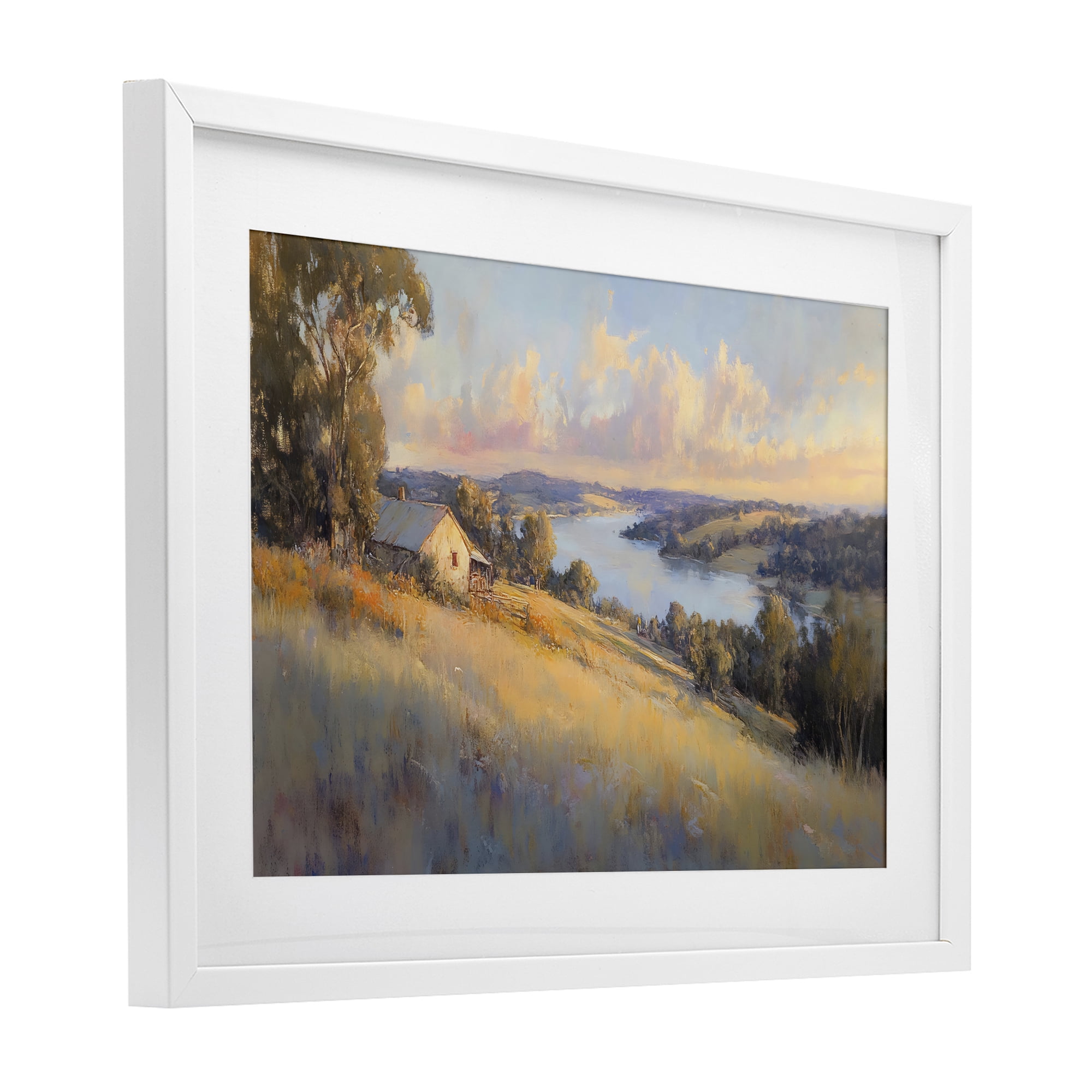 Stupell Industries Hilltop Cottage in Sunset Glow White Framed Print Under Glass, design by Creative Studio