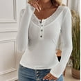 thumbnail image 5 of Bovemsi Y2K Long Sleeve T Shirt Lace Trimmed Open Collar Slim Fit Base Shirt Top for An Y2K Style, White Summer Women's Long Sleeve T-Shirts, L, 5 of 9