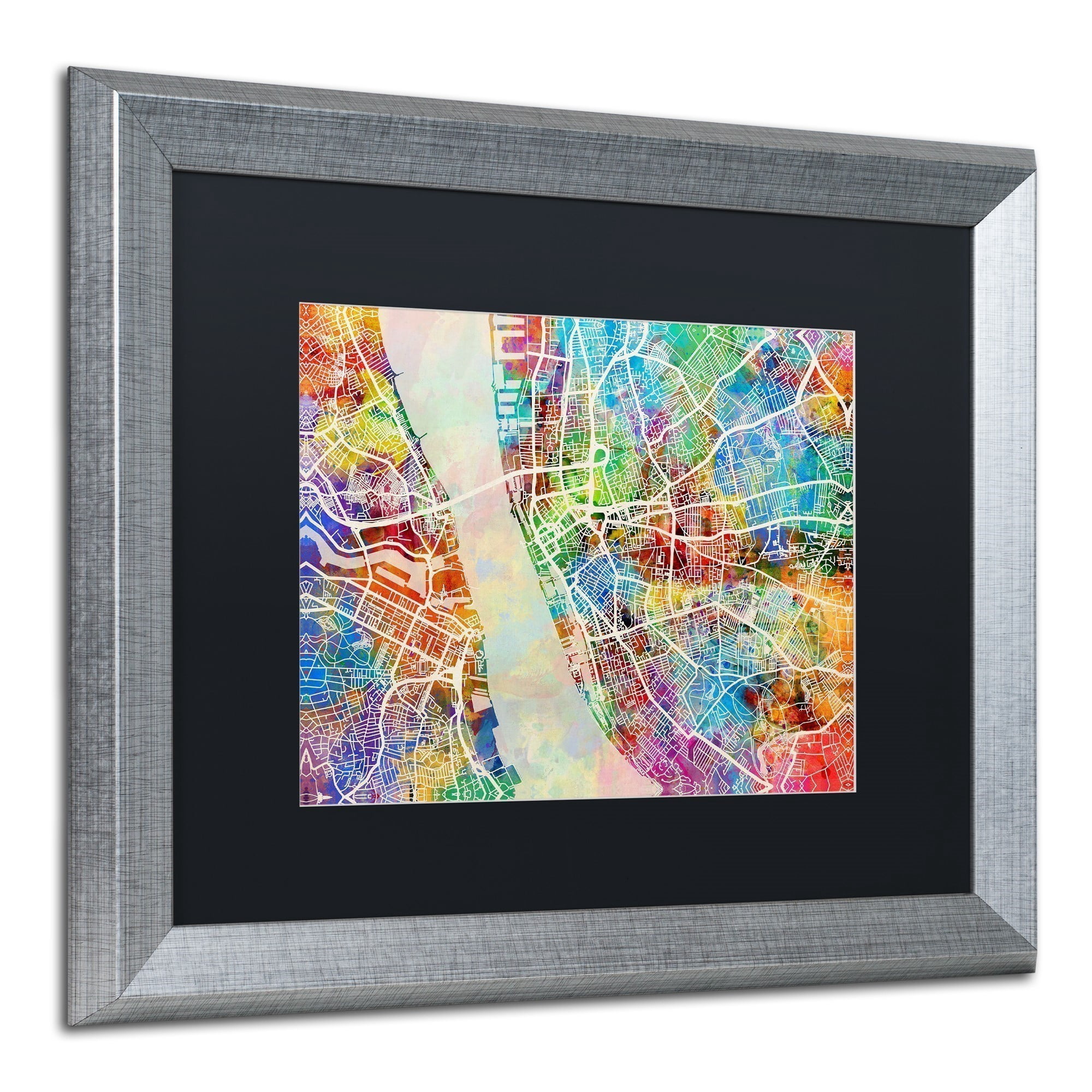 Trademark Fine Art "Liverpool England Street Map" Canvas Art by Michael Tompsett, Black Matte, Silver Frame