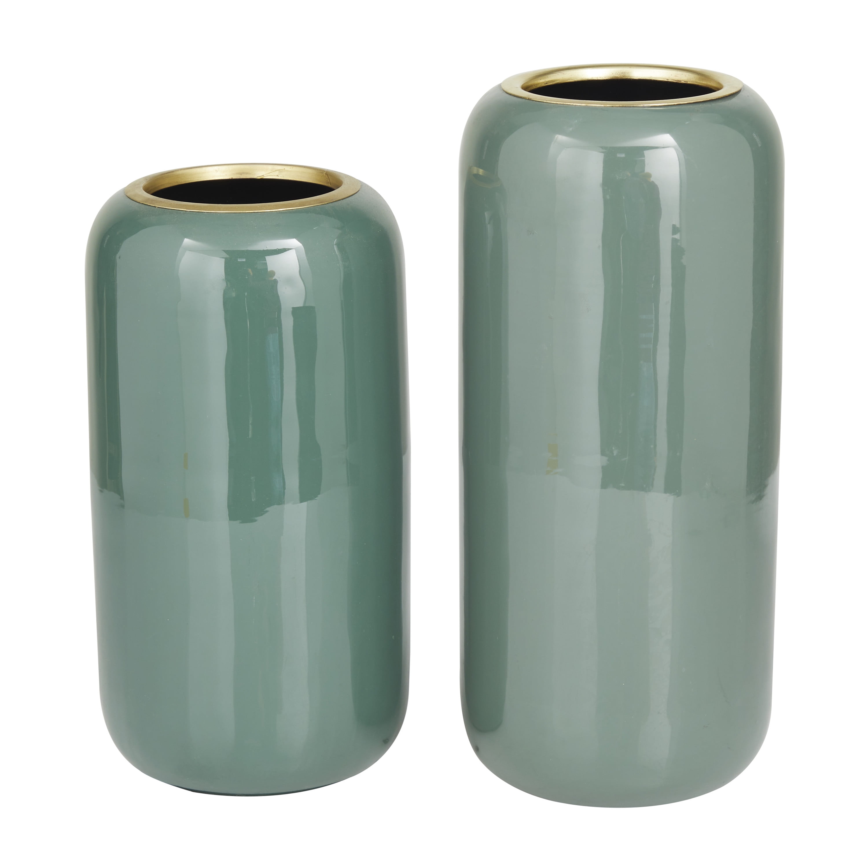 DecMode 13", 11"H Green Metal Vase, Set of 2